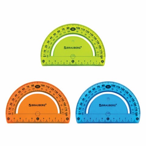 Транспортир 10 см гибкий BRAUBERG "FLEX", пластиковый, 180 градусов, ассорти, европодвес, 210676 210676