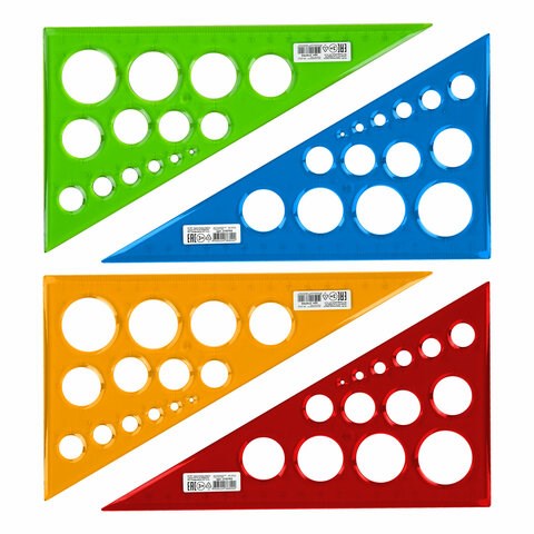 Треугольник пластиковый 30х19 см, ПИФАГОР, с окружностями, прозрачный, тонированный, 210793 210793