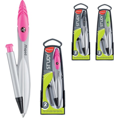 Циркуль MAPED (Франция) "Study", 120 мм, металлический, механический карандаш 0,5 мм+грифель, ассорти, пенал с европодвесом, 119430 210384