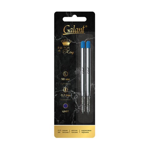 Стержень шариковый тип PARKER, СИНИЕ, КОМПЛЕКТ 2 ШТ., пишущий узел 0,7 мм, блистер, GALANT, 170387 170387