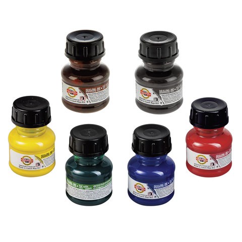 Тушь KOH-I-NOOR, набор 6 шт. х 20 мл, ассорти, картонная коробка, 01417S0601KK 224321