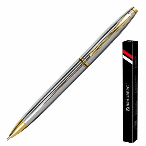 Ручка подарочная шариковая BRAUBERG "De Luxe Silver", корпус серебристый, узел 1 мм, линия письма 0,7 мм, синяя, 141414 141414