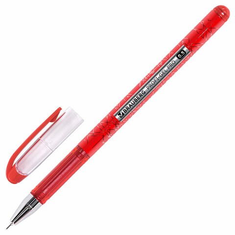 Ручка гелевая BRAUBERG "Profi-Gel PRO", КРАСНАЯ, линия письма 0,4 мм, игольчатый наконечник 0,5 мм, печать на корпусе, 144126 144126