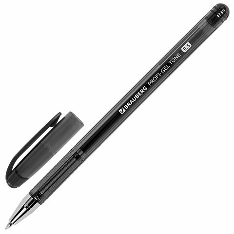 Ручка гелевая BRAUBERG "Profi-Gel TONE", ЧЕРНАЯ, линия письма 0,4 мм, стандартный наконечник 0,5 мм, тонированный корпус, 144127 144127