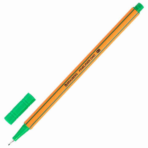 Ручка капиллярная (линер) ЗЕЛЕНАЯ, BRAUBERG "FINE 040", шестигранная, линия письма 0,4 мм, 144144 144144