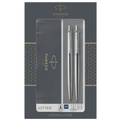 Набор PARKER "Jotter Stainless Steel CT": шариковая ручка синяя и механический карандаш, 2093256 143359