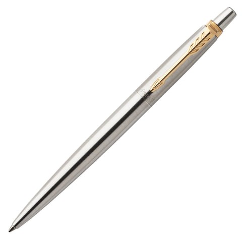 Ручка гелевая PARKER "Jotter Stainless Steel GT", корпус серебристый, позолоченные детали, черная, 2020647 142843