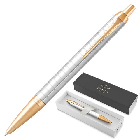 Ручка шариковая PARKER "IM Premium Pearl GT", жемчужный лак, позолота, синяя, 2143643 143854