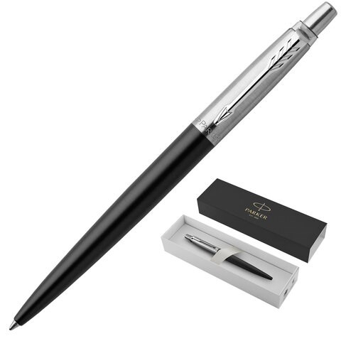 Ручка шариковая PARKER "Jotter Core Bond Street Black CT", корпус черный, детали хром, синяя, 1953184 142381