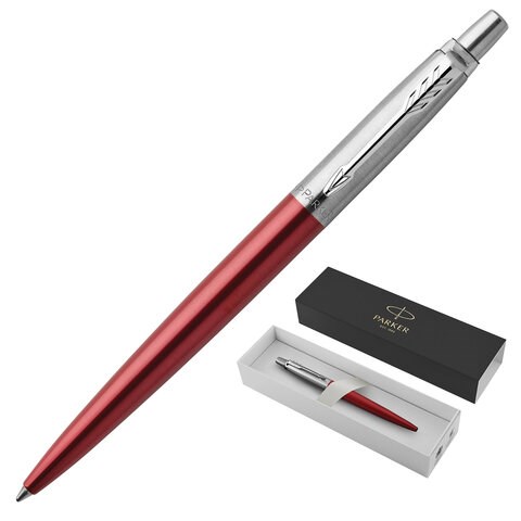 Ручка шариковая PARKER "Jotter Core Kensington Red CT", корпус красный, детали хром, синяя, 1953187 142379