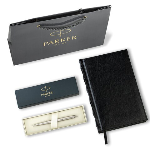 Ручка шариковая PARKER "Jotter Core Stainless Steel CT", ежедневник А5 черный, пакет, 880891 880891