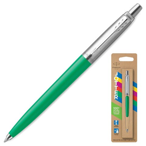 Ручка шариковая PARKER "Jotter Orig Green", корпус зеленый, нержавеющая сталь, блистер, синяя, 2076058 143863