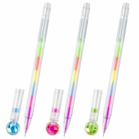 Ручка с топпером гелевая ЮНЛАНДИЯ "Хрустальный шар", ассорти, РАДУЖНЫЕ чернила, игольчатый пишущий узел 0,7 мм, 143785 143785
