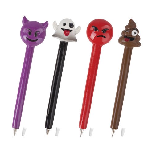 Ручка фигурная "СМАЙЛИКИ МИКС-2", СИНЯЯ, 4 дизайна ассорти, линия письма 0,5 мм, дисплей, BRAUBERG, 142772 142772