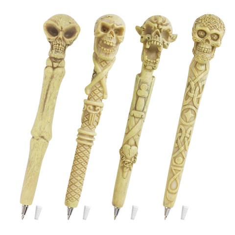 Ручка фигурная "ЧЕРЕПА-2", СИНЯЯ, 4 дизайна ассорти, линия письма 0,5 мм, дисплей, BRAUBERG, 142774 142774