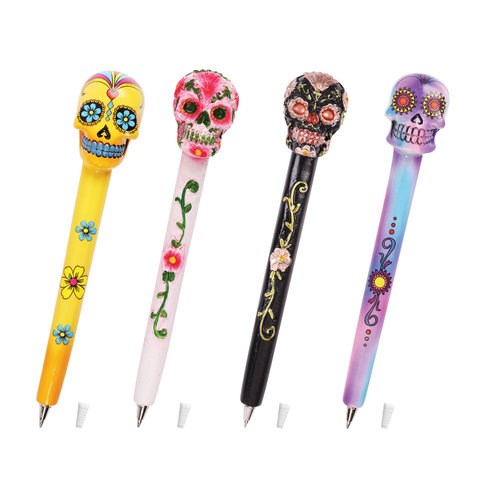 Ручка фигурная "ЧЕРЕПА", СИНЯЯ, 4 дизайна ассорти, линия письма 0,5 мм, дисплей, BRAUBERG, 142752 142752