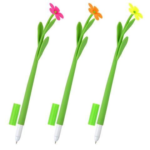 Ручка фигурная шариковая ЮНЛАНДИЯ "Цветочек", мягкий силиконовый корпус, ассорти, СИНЯЯ, пишущий узел 0,7 мм, 143779 143779