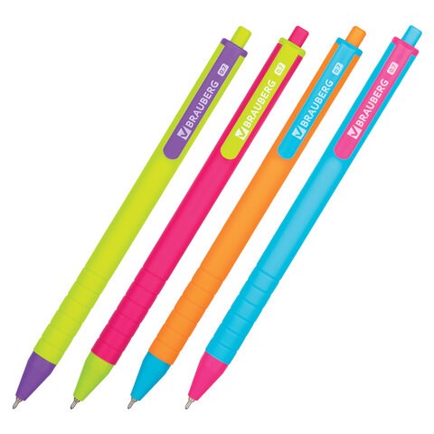 Ручка шариковая автоматическая BRAUBERG "MIX", СИНЯЯ, корпус ассорти, узел 0,7 мм, линия письма 0,35 мм, 143457 143457