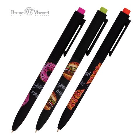 Ручка шариковая автоматическая BRUNO VISCONTI "FunClick", СИНЯЯ, "Food", ассорти, линия письма 0,5 мм, 20-0297/04 144179