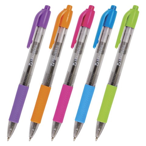 Ручка шариковая автоматическая с грипом BRAUBERG "Insight", СИНЯЯ, детали ассорти, узел 0,7 мм, линия письма 0,35 мм, 141548 141548