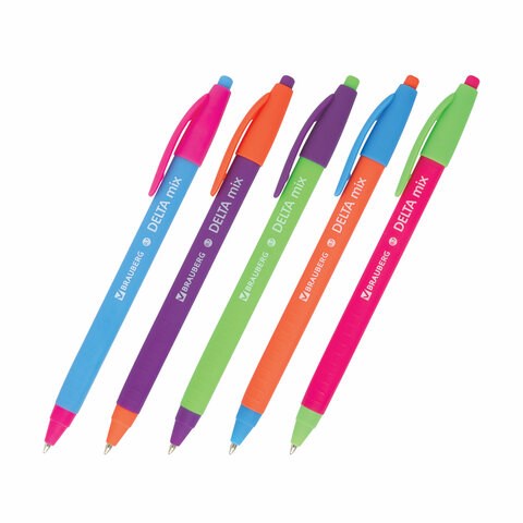 Ручка шариковая масляная автоматическая BRAUBERG "Delta Mix", СИНЯЯ, корпус soft-touch ассорти, узел 0,7 мм, линия письма 0,35 мм, 143340, OBPR366 143340