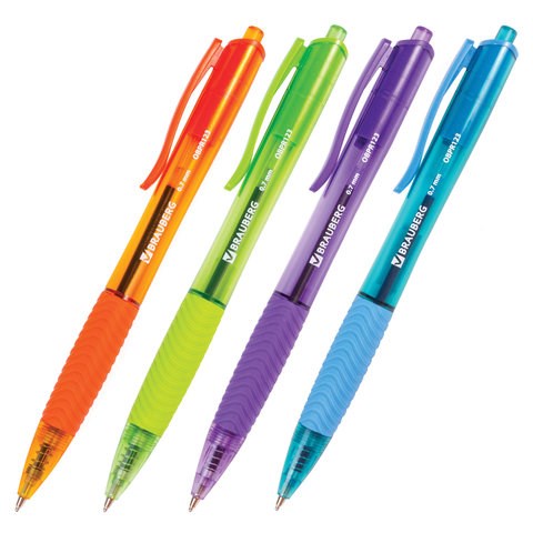 Ручка шариковая масляная автоматическая с грипом BRAUBERG "Fruity RD", СИНЯЯ, корпус ассорти, узел 0,7 мм, линия письма 0,35 мм, 142700 142700