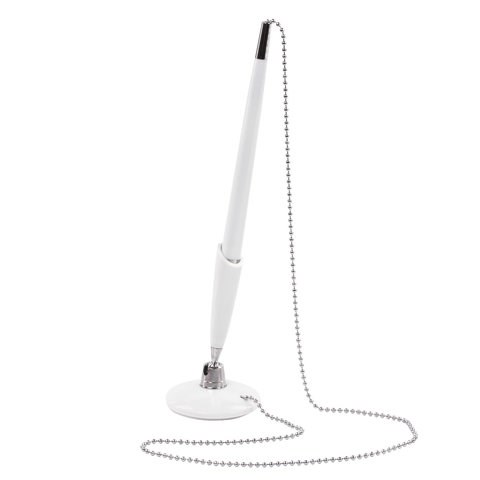 Ручка шариковая настольная BRAUBERG "Стенд-Пен Уайт1", СИНЯЯ, цепочка, корпус белый, линия письма 0,5 мм, 141044 141044