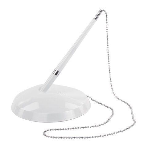 Ручка шариковая настольная BRAUBERG "Стенд-Пен Уайт2", СИНЯЯ, цепочка, корпус белый, линия письма 0,5 мм, 141348 141348