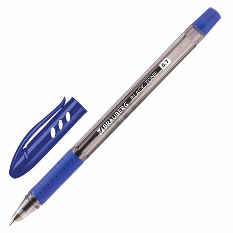 Ручка шариковая масляная BRAUBERG "Black Tone", СИНЯЯ, корпус тонированный, узел 0,7 мм, линия письма 0,35 мм, 142951 142951