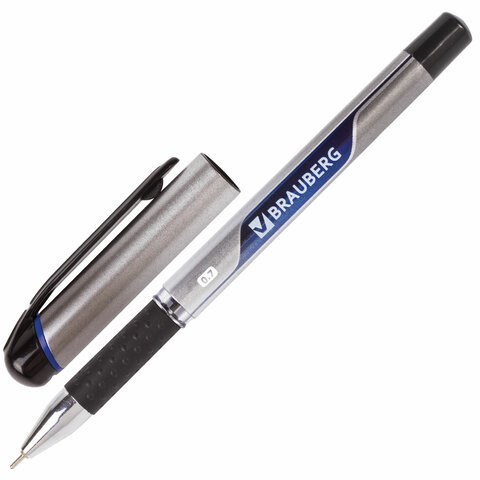 Ручка шариковая масляная с грипом BRAUBERG "Signature", СИНЯЯ, печать, узел 0,7 мм, линия письма 0,35 мм, 142688 142688