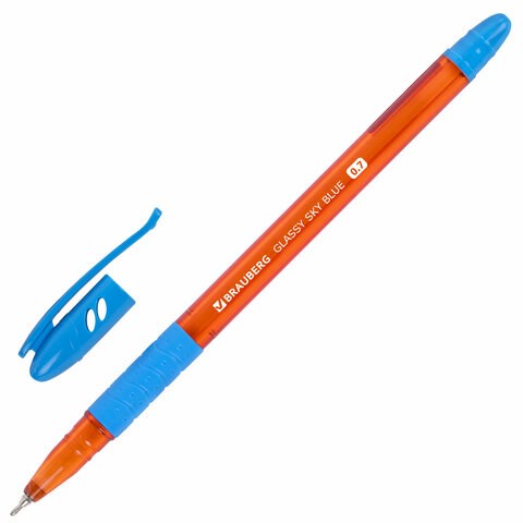 Ручка шариковая масляная с грипом BRAUBERG GLASSY SKY BLUE, СВЕТЛО-СИНЯЯ, узел 0,7 мм, линия письма 0,35 мм, 144107 144107