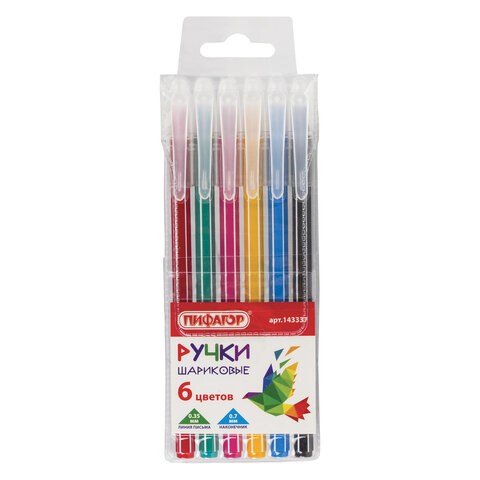 Ручки шариковые ПИФАГОР "Веселые зверята", НАБОР 6 шт., АССОРТИ, узел 0,7 мм, линия письма 0,35 мм, 143337, BP251 143337