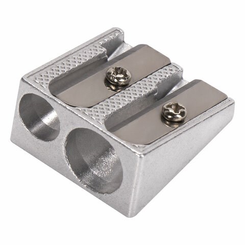 Точилка BRAUBERG "Style", металлическая клиновидная, 2 отверстия для чернографитных карандашей (в том числе утолщенных), 222486 222486