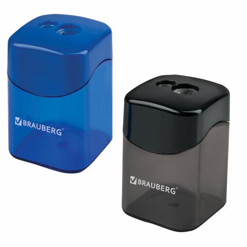 Точилка BRAUBERG "Win", 2 отверстия для чернографитных карандашей (в том числе утолщенных), с большим контейнером, с крышкой, ассорти,222495 222495