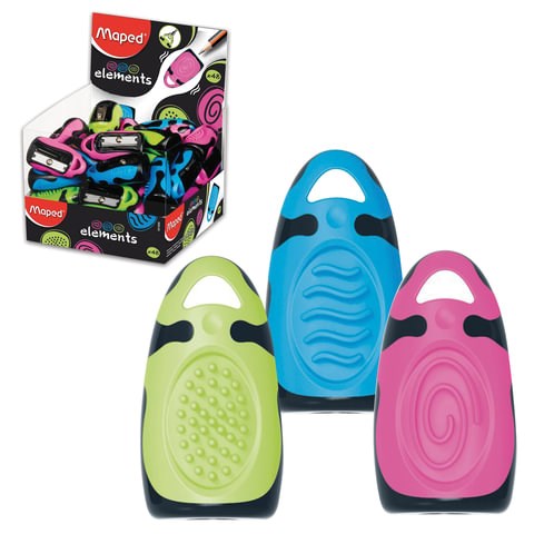 Точилка MAPED (Франция) "Elements", без контейнера, корпус ассорти, дисплей, 501600 224967