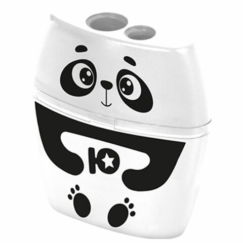 Точилка с контейнером для простых и утолщенных карандашей ЮНЛАНДИЯ "ПАНДА", 2 отверстия, 272507 272507