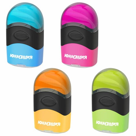 Точилка с контейнером и ластиком ЮНЛАНДИЯ "ДВА В ОДНОМ", яркие цвета ассорти, 272510 272510