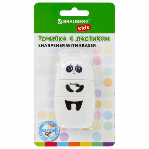 Точилка с ластиком 2 в 1 BRAUBERG KIDS "Панда", 2 отверстия, блистер, 271988 271988