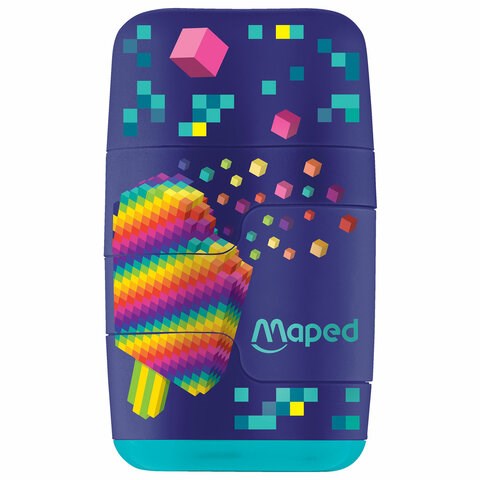 Точилка с ластиком 2 в 1 MAPED (Франция) "Pixel Party Connect", 2 отверстия, 049223 272972