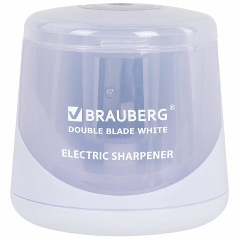 Точилка электрическая BRAUBERG DOUBLE BLADE WHITE, двойное лезвие, питание от 2 батареек, 271337 271337
