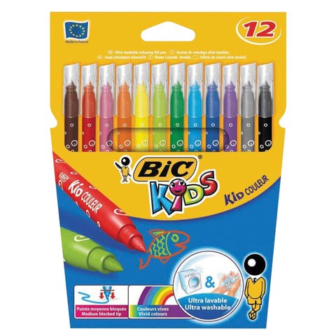 Фломастеры BIC "Kid Couleur", 12 цветов, суперсмываемые, вентилируемый колпачок, европодвес, 9202932 150647