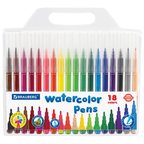 Фломастеры BRAUBERG "PREMIUM", 18 цветов, КЛАССИЧЕСКИЕ, вентилируемый колпачок, ПВХ-упаковка с европодвесом, 151935 151935