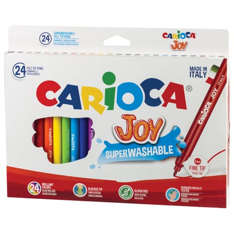Фломастеры CARIOCA (Италия) "Joy", 24 цвета, суперсмываемые, вентилируемый колпачок, картонная коробка, 40615 150108