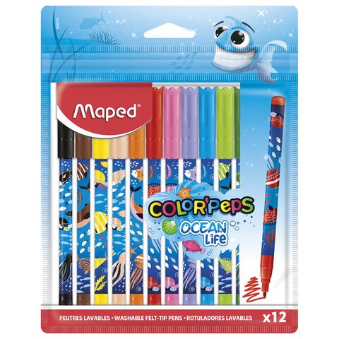 Фломастеры MAPED COLOR'PEPS "Ocean Life", 12 цветов, смываемые, вентилируемый колпачок, 845701 152559