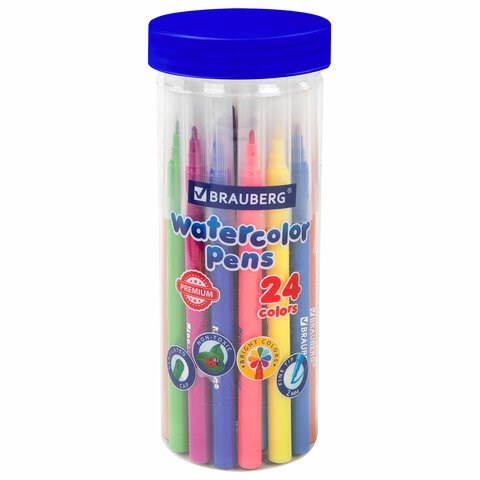 Фломастеры в тубе классические 24 цвета, вентилируемый колпачок, BRAUBERG "PREMIUM", 152199 152199