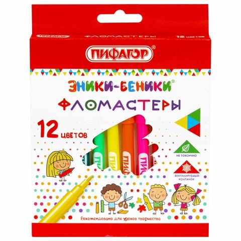 Фломастеры ПИФАГОР "ЭНИКИ-БЕНИКИ", 12 цветов, вентилируемый колпачок, 151401 151401