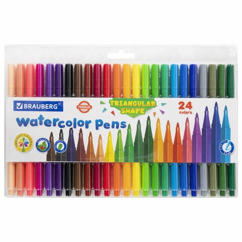 Фломастеры трехгранные 24 цвета, вентилируемый колпачок, BRAUBERG "PREMIUM", ПВХ-упаковка, 152194 152194