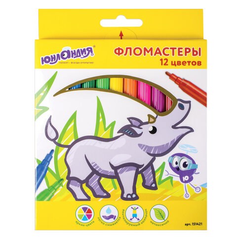 Фломастеры ЮНЛАНДИЯ 12 цветов, "ЭКЗОТИКА", вентилируемый колпачок, картон, 151421 151421