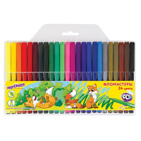 Фломастеры ЮНЛАНДИЯ 24 цвета, "УРОКИ РИСОВАНИЯ", вентилируемый колпачок, ПВХ, 151418 151418