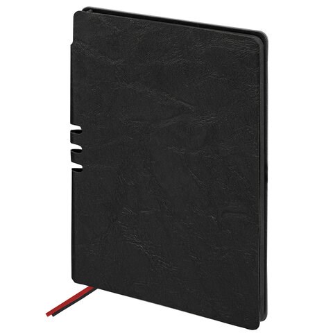 Блокнот А5 (140х200 мм), BRAUBERG "NEBRASKA", под кожу, 80 л., линия, черный, 113411 113411